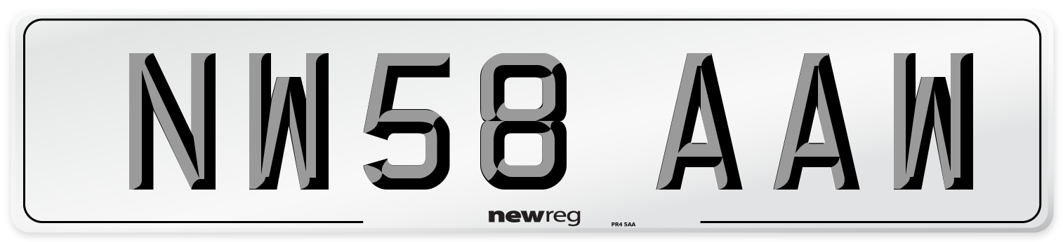 NW58 AAW Number Plate from New Reg